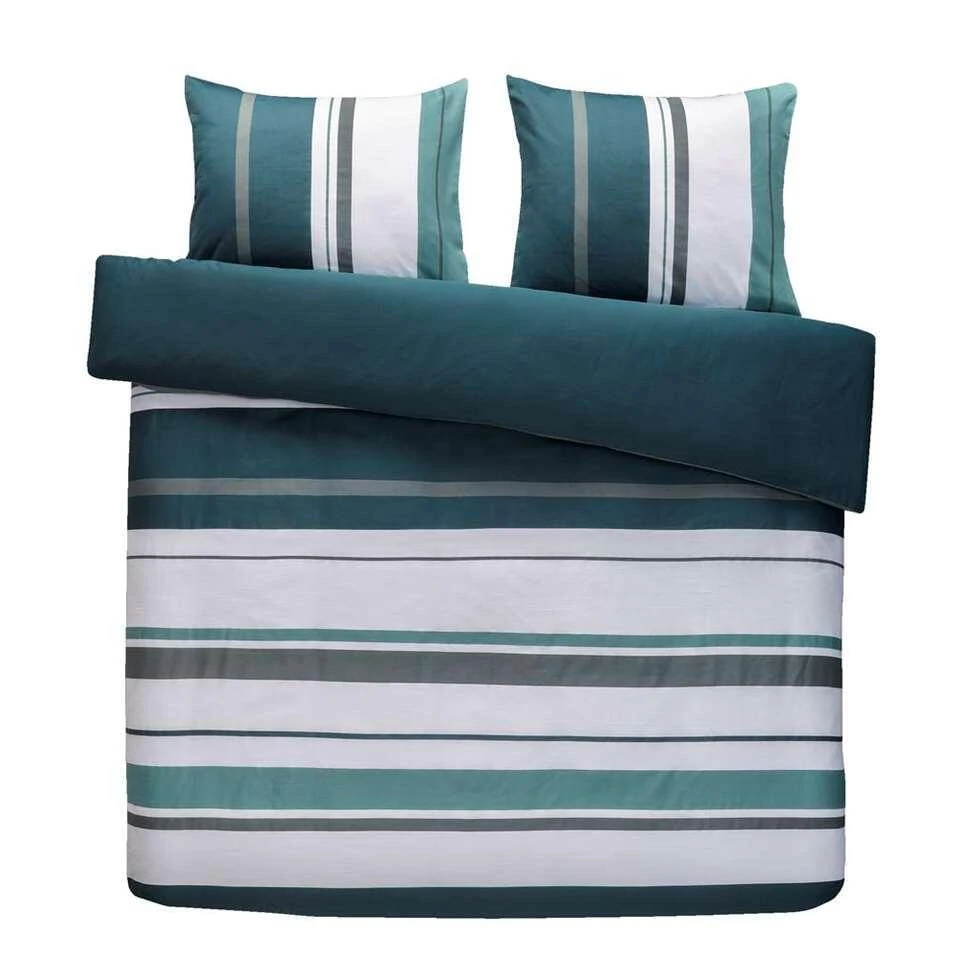 Royal Dekbedovertrek Kalmar Strepen - Wit/groen - 200x200/220 Cm 3 Royal Dekbedovertrek Kalmar Strepen - Wit/groen - 200x200/220 Cm
