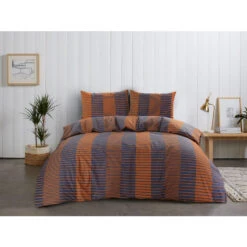 Comfort Dekbedovertrek Zef Strepen - Caramel/blauw - 140x200/220 Cm -Knusse Nacht 31105989 9050