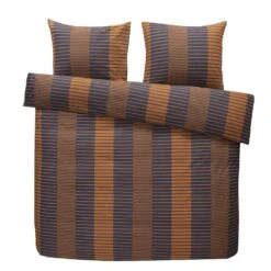 Comfort Dekbedovertrek Zef Strepen - Caramel/blauw - 200x200/220 Cm