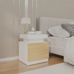 VidaXL Nachtkastje 45x35x52 Cm Spaanplaat Wit En Sonoma Eikenkleurig -Knusse Nacht 3d1ecfee58aa4d63b13c9eca9a761211