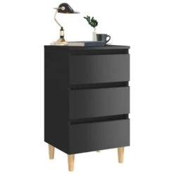 VidaXL Nachtkastje Met Houten Poten 40x35x69 Cm Hoogglans Zwart -Knusse Nacht 5384779e15e840a49813d60a2b9d81be 1