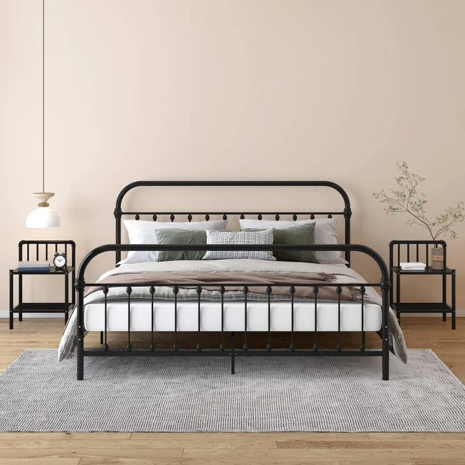 VidaXL Nachtkastjes 2 St Metaal En Glas Zwart 4 VidaXL Nachtkastjes 2 St Metaal En Glas Zwart - Afbeelding 2