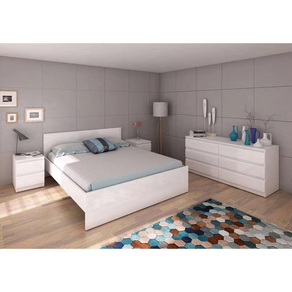 Nachtkastje Naia - 2 Lades - Hoogglans Wit 6 Nachtkastje Naia - 2 Lades - Hoogglans Wit - Afbeelding 4