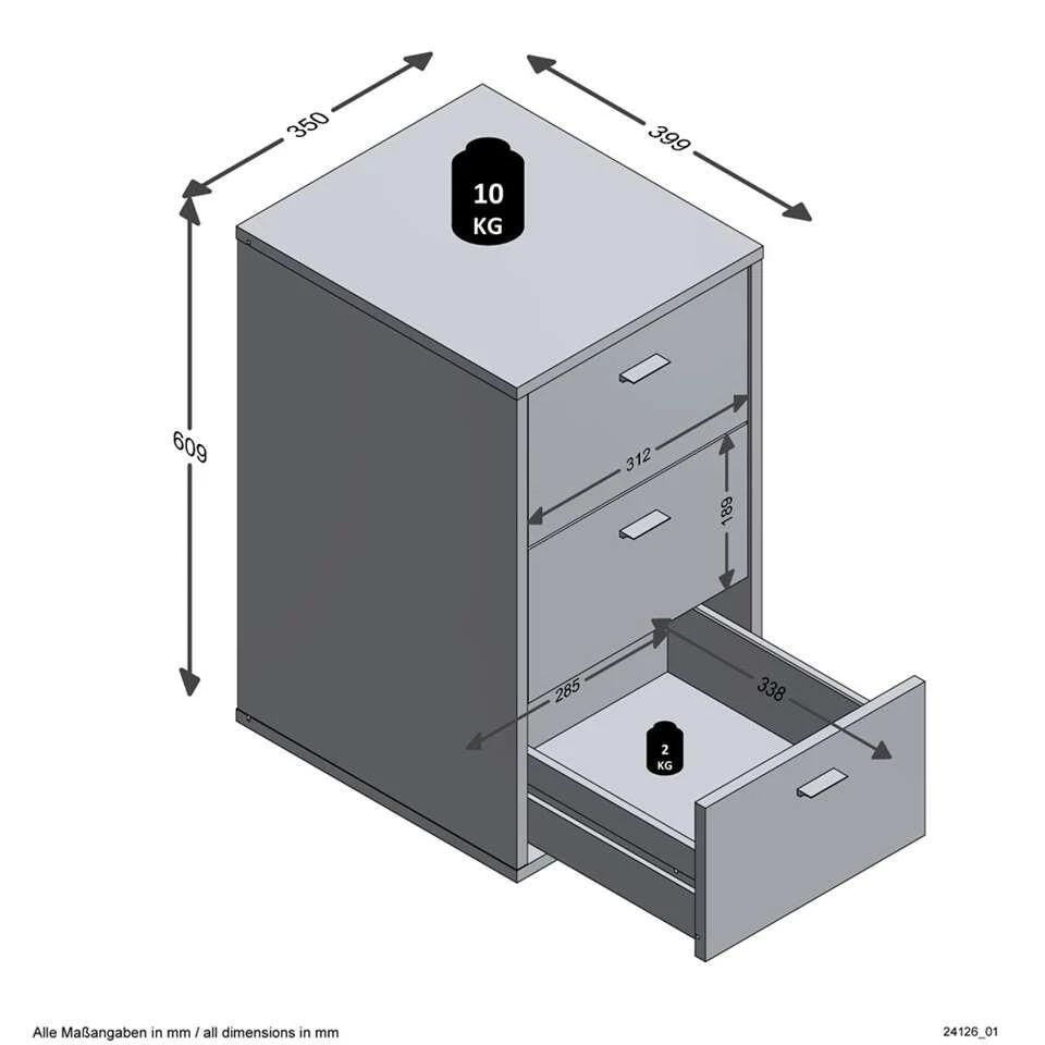 Nachtkastje Virginia - 3 Lades - Hoogglans Wit 4 Nachtkastje Virginia - 3 Lades - Hoogglans Wit - Afbeelding 2