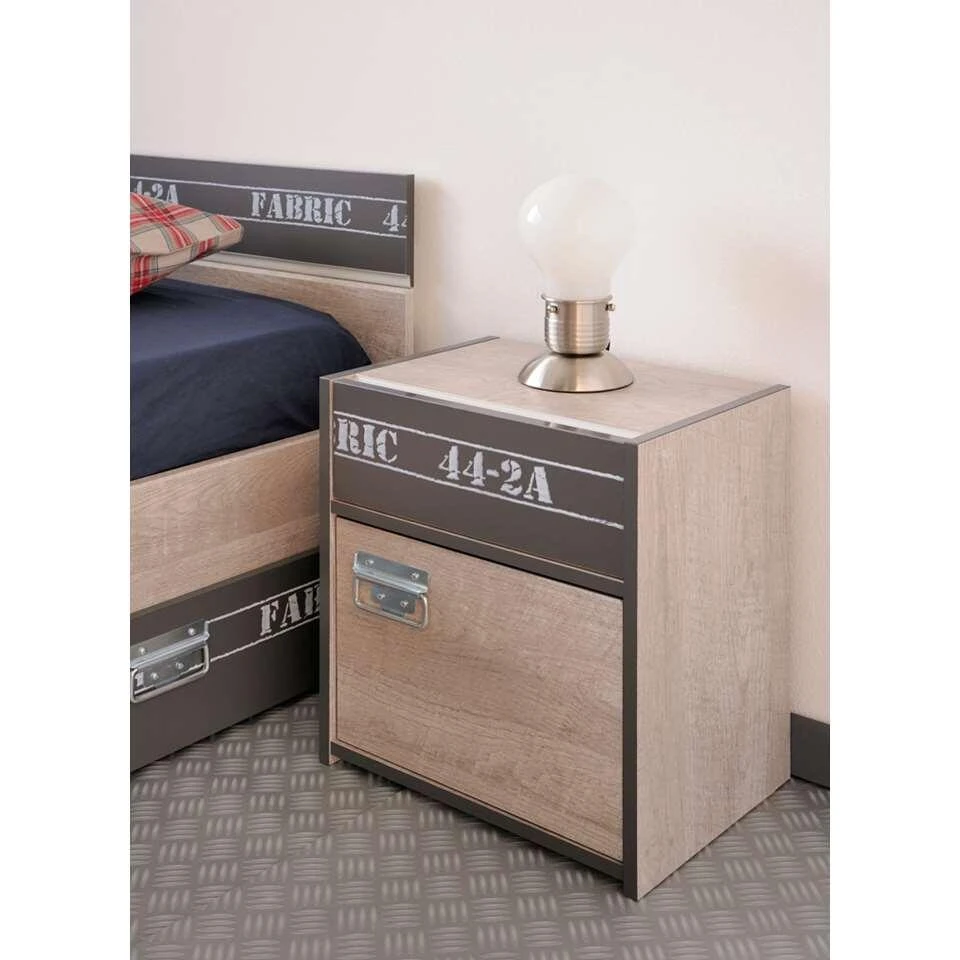 Nachtkastje Fabric - Eikenkleur/grijs - 45,3x40,2x28 Cm 4 Nachtkastje Fabric - Eikenkleur/grijs - 45,3x40,2x28 Cm - Afbeelding 2