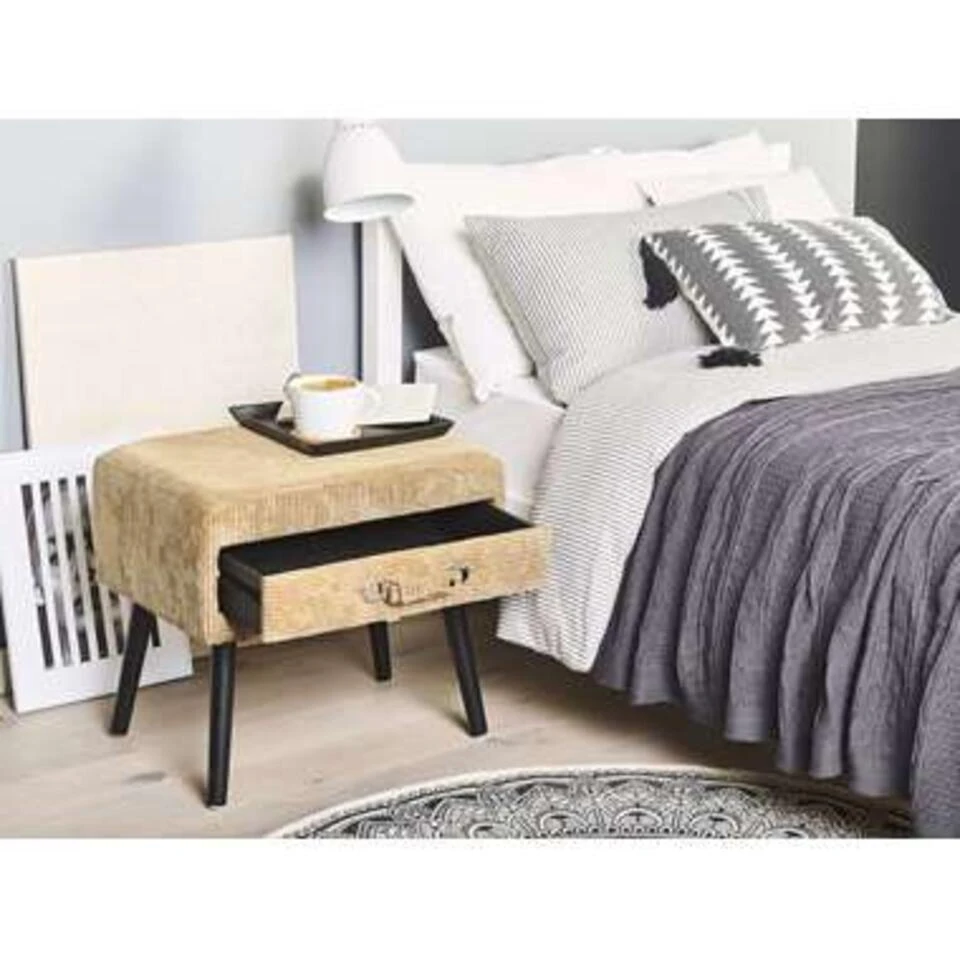 Beliani Nachtkast EUROSTAR - Beige Corduroy 6 Beliani Nachtkast EUROSTAR - Beige Corduroy - Afbeelding 4