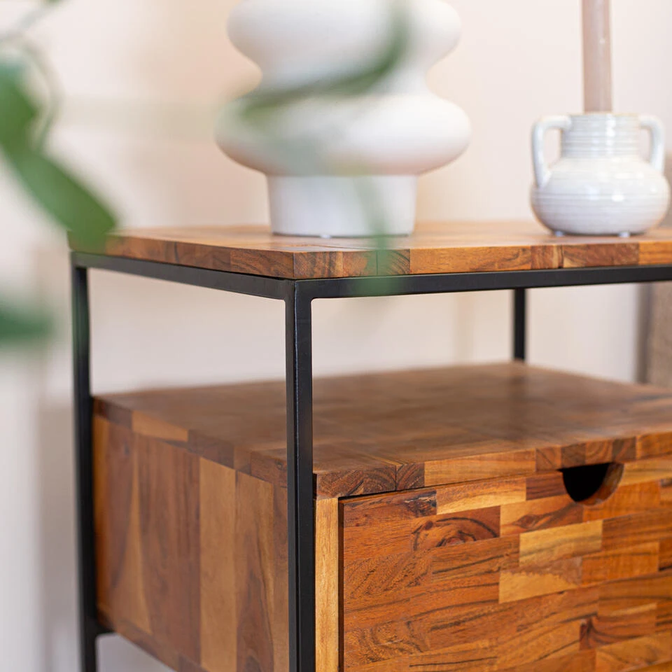 Industrieel Nachtkastje Harris Met Lade - 35x45x55 Cm - Mangohout - Bruin 5 Industrieel Nachtkastje Harris Met Lade - 35x45x55 Cm - Mangohout - Bruin - Afbeelding 3